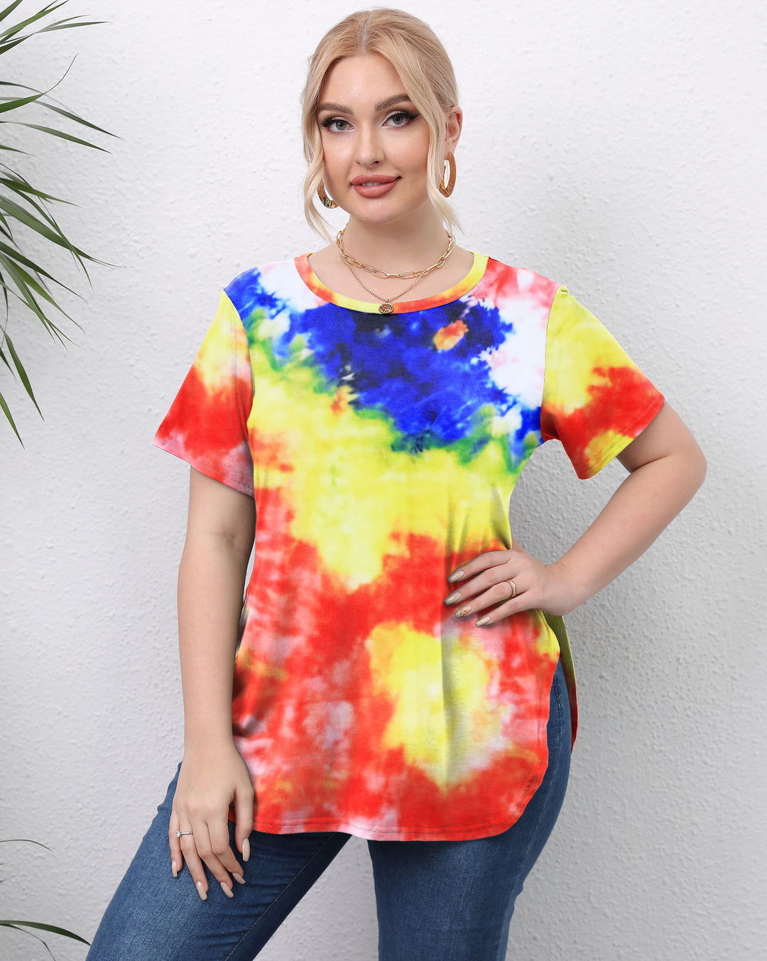 Dame afslappet T-Shirt med moderne batikdesign Skovae