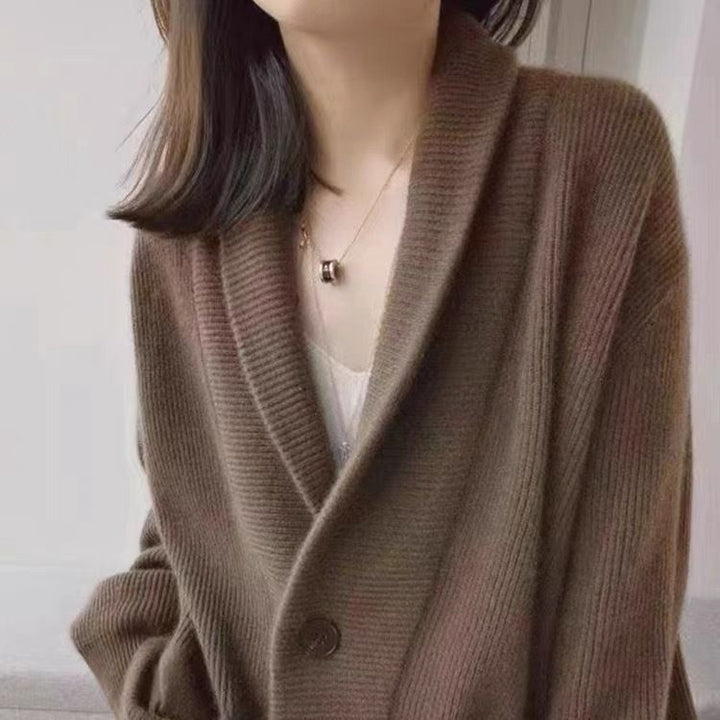Damer Cozy Strik Cardigan med Brede Klapper og Lommer