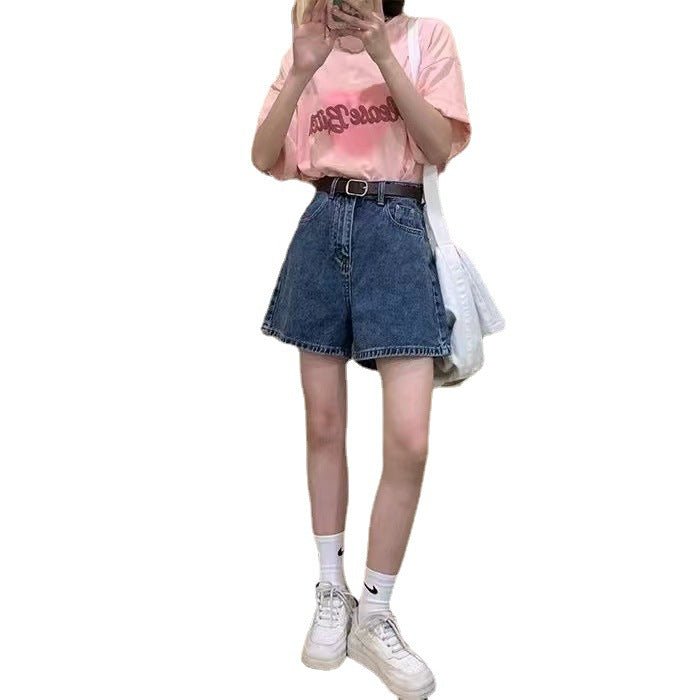 Kvinders denim shorts med høje lommer og løs pasform