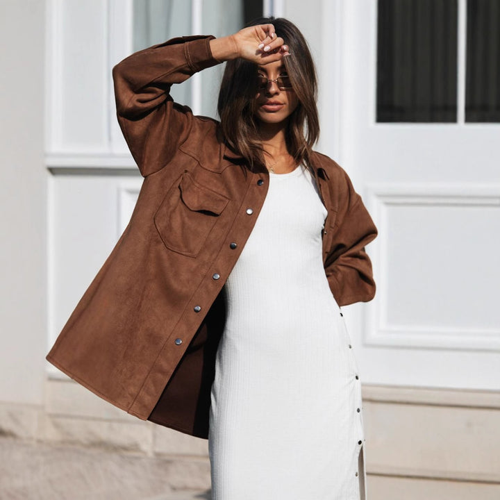 Kvinders oversized bluse lavet af blødt suede-imitation Stilla