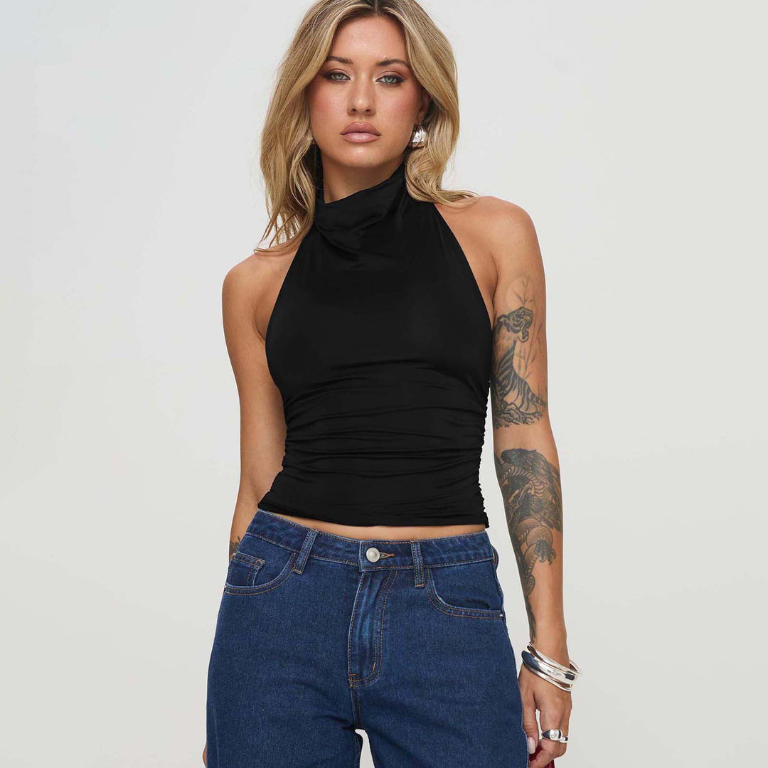 Dame overdel med højhalset design og figursyet snit Stilla
