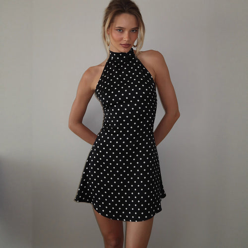 Dame Halterneck Kjole med Polka-Dots Skovae