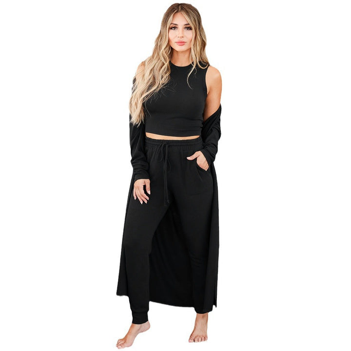 Dame Behageligt Lounge-Sæt med Langærmet Jakke og Crop-Top Stilla