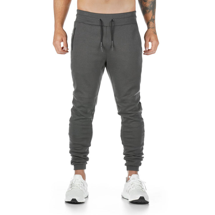 Herren nan slim fit joggebukser med ribbede linning, lynlåslomme og knæindsatser Skovae