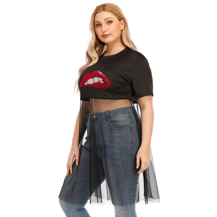 Dame moderigtigt Crop-Top med transparent overtræk og glimmerbesætning Skovae