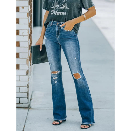 Dame Flared Jeans i vintage-stil med afslappet destroyed-effekt Skovae