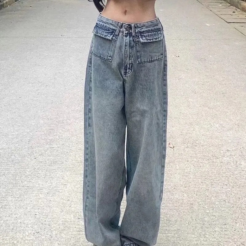 Kvinders løstsiddende denimbukser med høje lommer og vintage vask Stilla