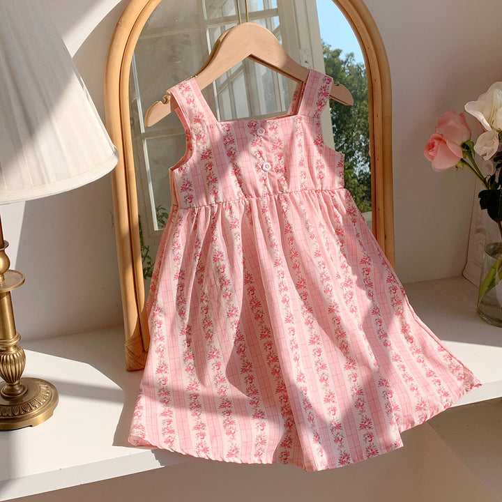 Pige Floral Print Sommerkjole med Knapdetalje Stilla