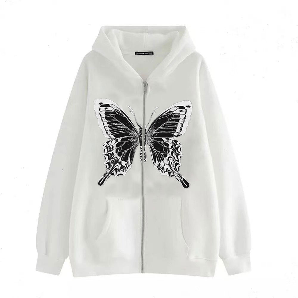Kvinders zip hoodie med iøjnefaldende sommerfuglemotiv Skovae