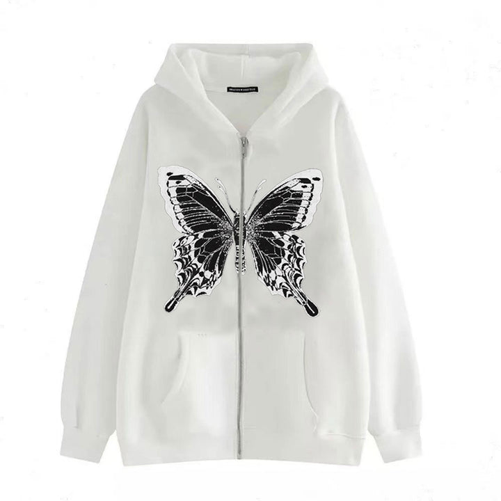 Kvinders zip hoodie med iøjnefaldende sommerfuglemotiv Skovae