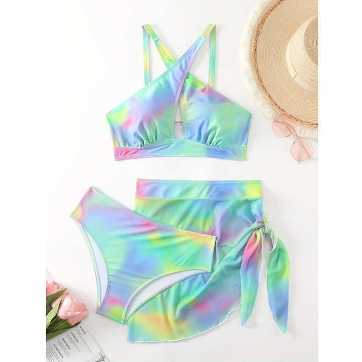 Dame Triangel-Bikini-Sæt med Sarong og moderne farvemønster Stilla