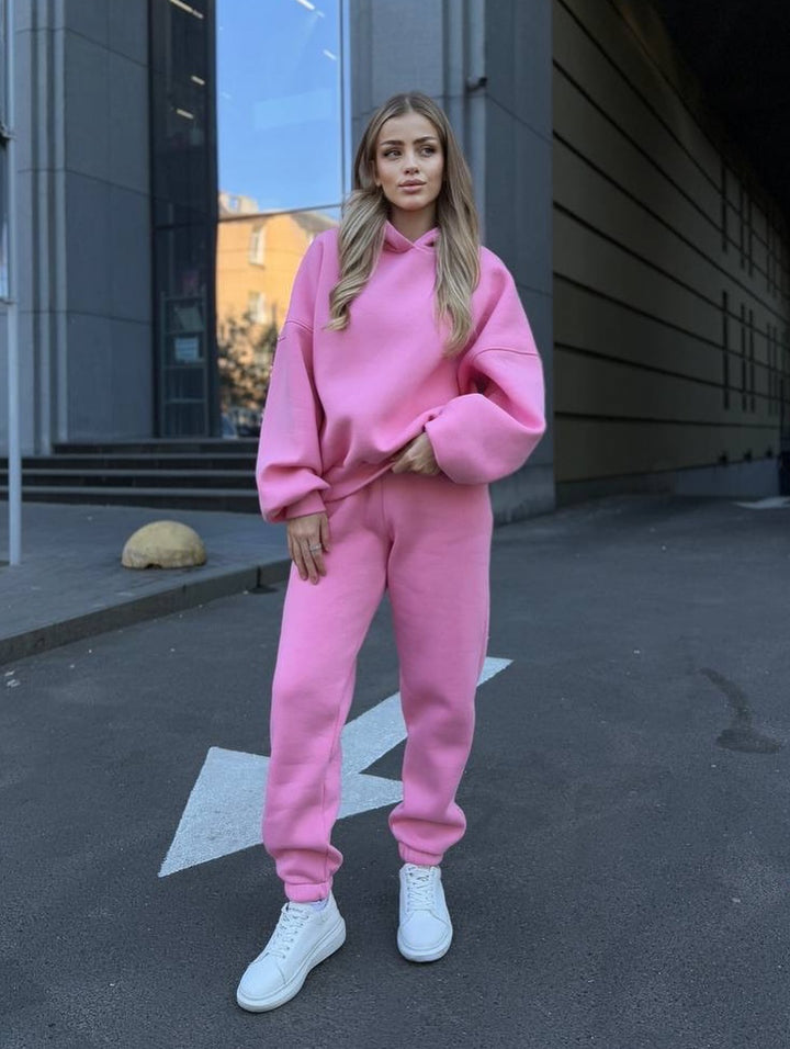Kvindernes Cozy Leisure Loungewear Sæt med Hætte og Løs Pasform Skovae