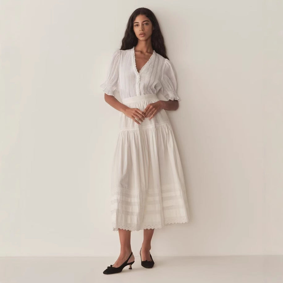 Dame Maxi-nederdel med elegant Broderie Anglaise og flydende snit Stilla