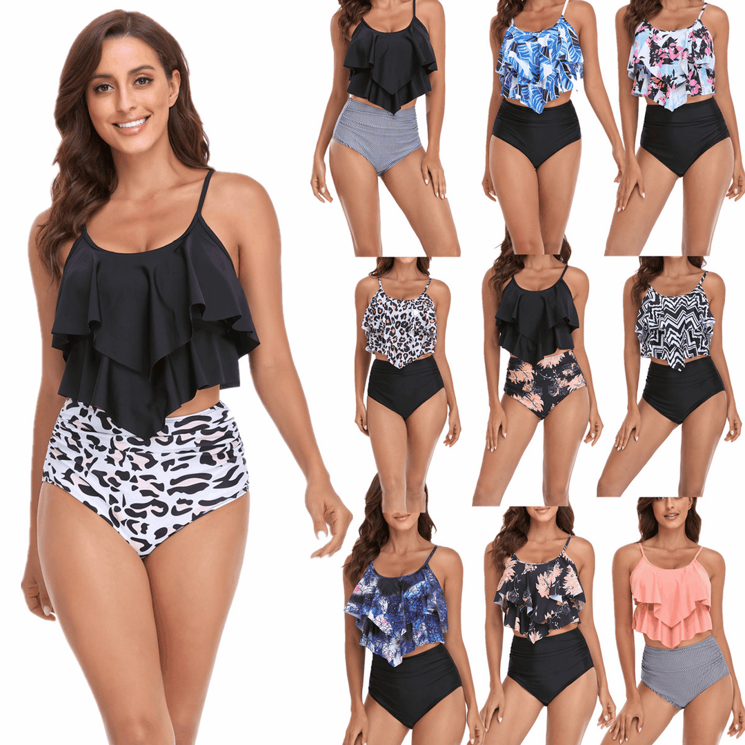 Dame Tankini med voluminøst ruffles top og højtaljede shorts Stilla