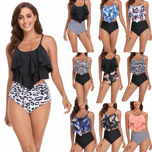 Dame Tankini med voluminøst ruffles top og højtaljede shorts Stilla