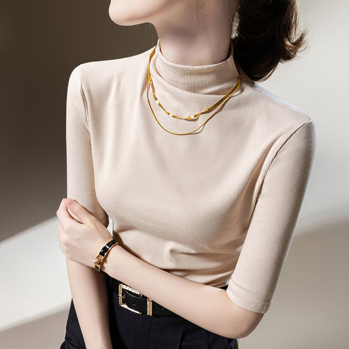 Dame Turtleneck Skjorte med fin ribstruktur og figurvenlig pasform Stilla