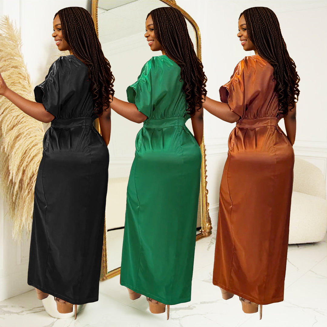 Damer Elegant Maxikjole med dyb slids og glitrende satin Stilla
