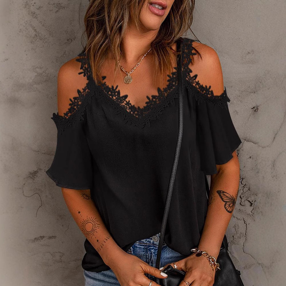 Dame Cold Shoulder Blonde-Detail Top Stilla