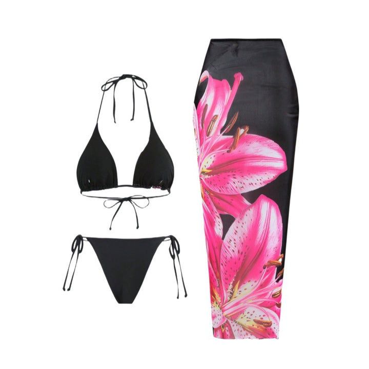 Dame Strand-Bikini med raffineret floral design og matchende lang sarong Stilla