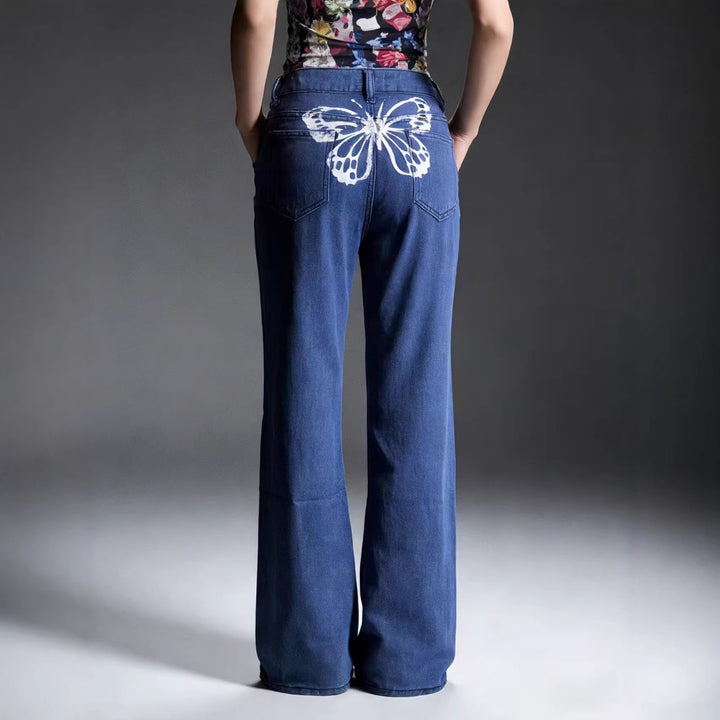 Dame Wide Jeans med kunstnerisk sommerfugledesign Skovae
