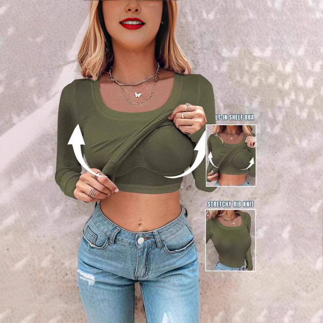 Kvindernes cropped langærmede skjorte med integreret tanktop Stilla