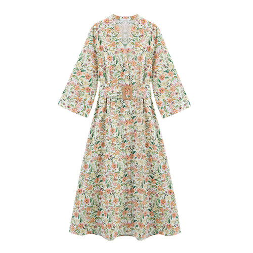 Dame Floral Print Maxi Kjole med Bælte-Detail Stilla