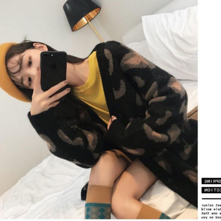 Damer Langhåret Cardigans med Leopardmønster Stilla