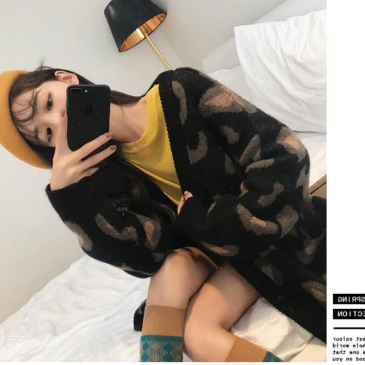 Damer Langhåret Cardigans med Leopardmønster Stilla