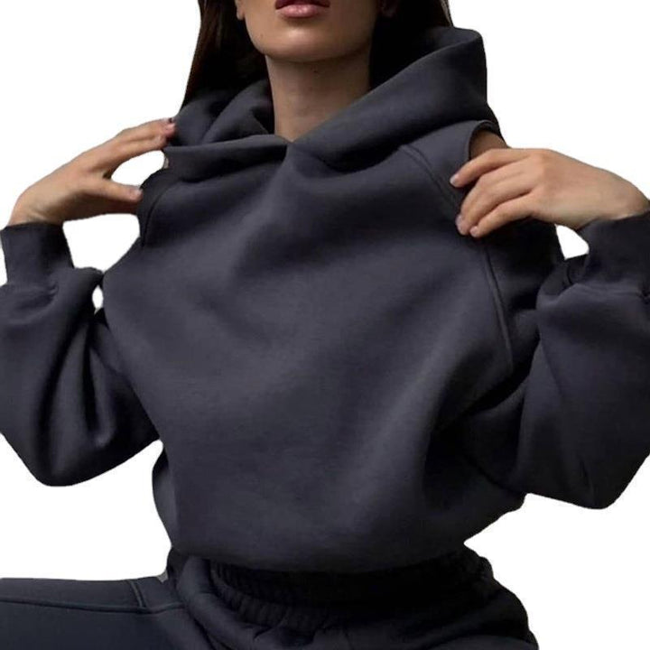 Damer Stilfuld Hoodie Top med Åbne Skuldre og Løs Pasform Stilla