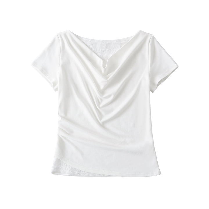 Dame Stretch-top med flydende drapering og elegant spidsindsats Stilla
