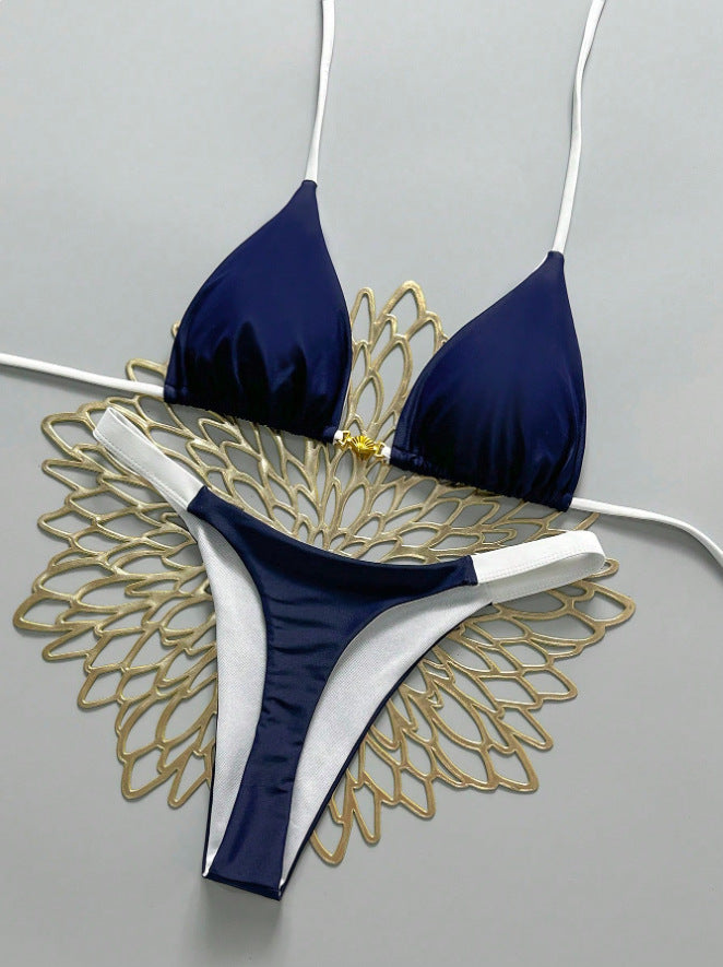 Dame Triangel-Bikini med moderne kontrastdetaljer Skovae