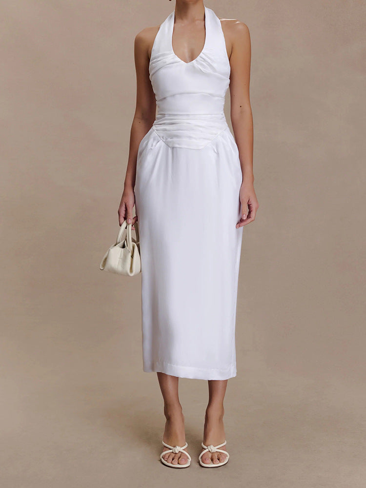 Dame Elegant og figurformet Midikjole med Halterneck Udsnit Skovae