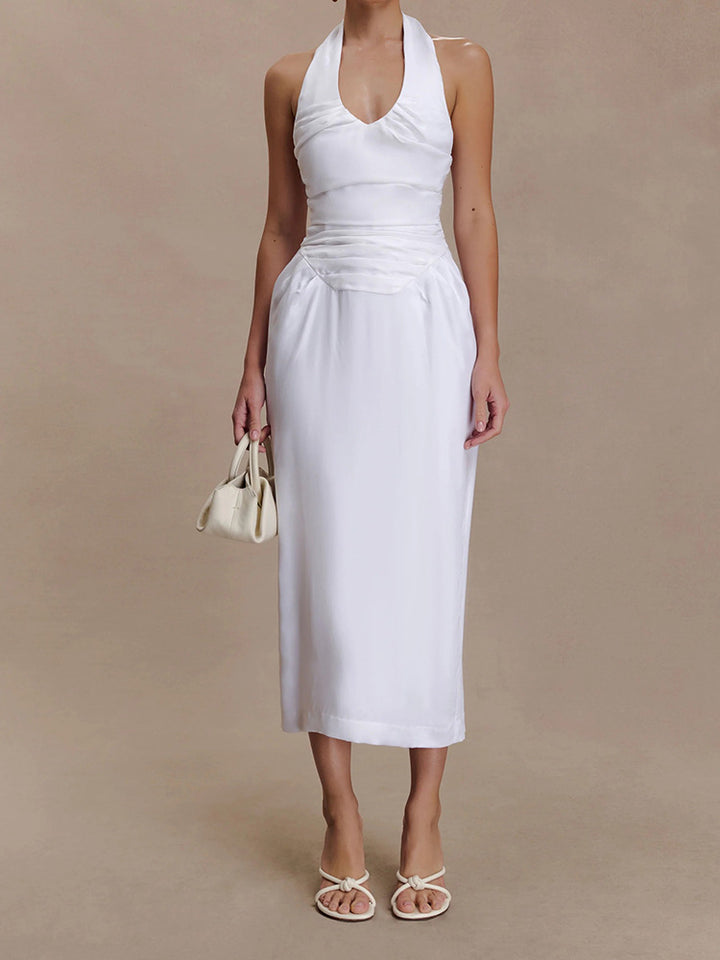 Dame Elegant og figurformet Midikjole med Halterneck Udsnit Skovae