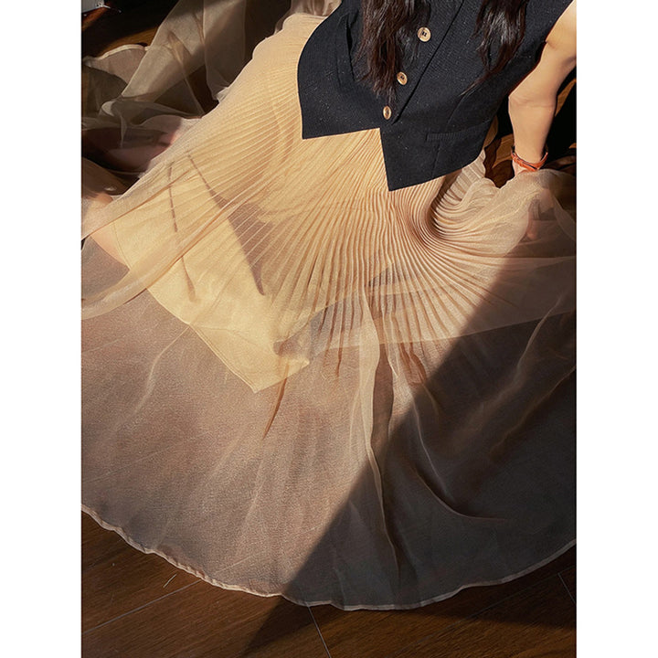 Dame plisseret maxi-nederdel i let chiffon med svingende snit Stilla