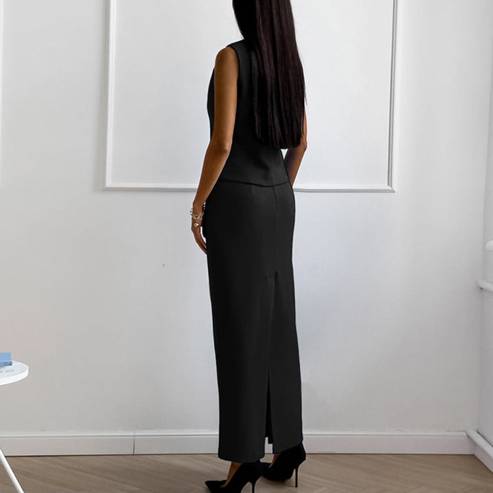 Stilla | Ærmeløs Veste Med Lang Nederdel Sæt Sort