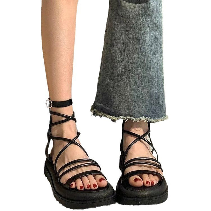 Dame elegante plateau-sandaletter med fashionable snører og justerbar rem Stilla