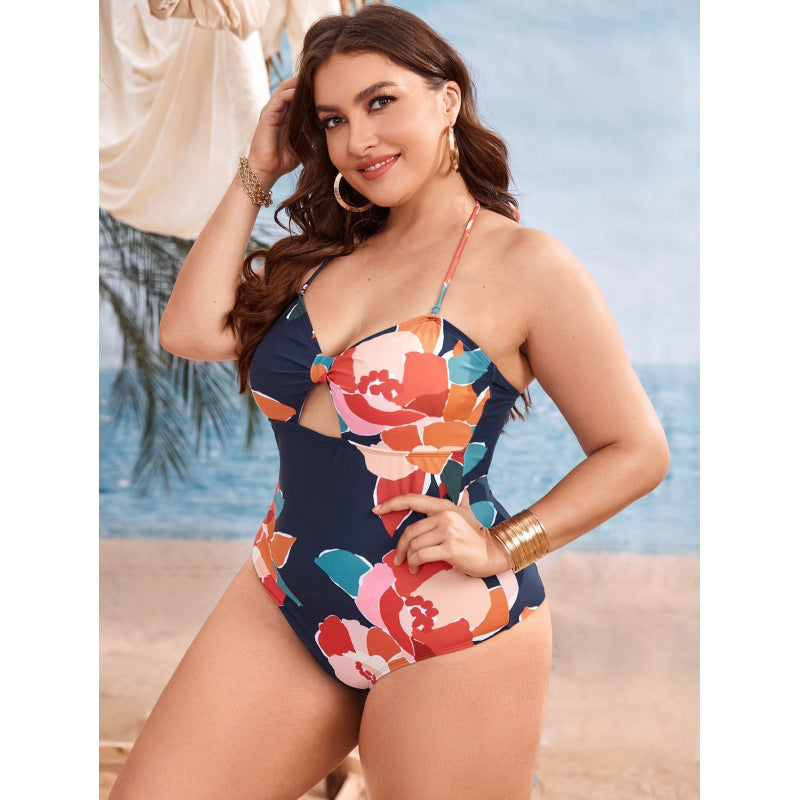 Dame one-piece badesuit med blomster cut-out og justerbare stropper Skovae