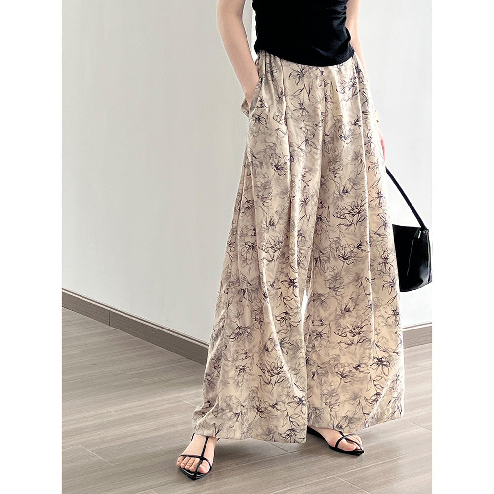 Dame elegant chiffon-bukser med blomsterdesign Stilla