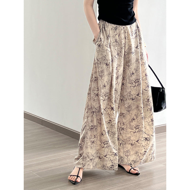Dame elegant chiffon-bukser med blomsterdesign Stilla