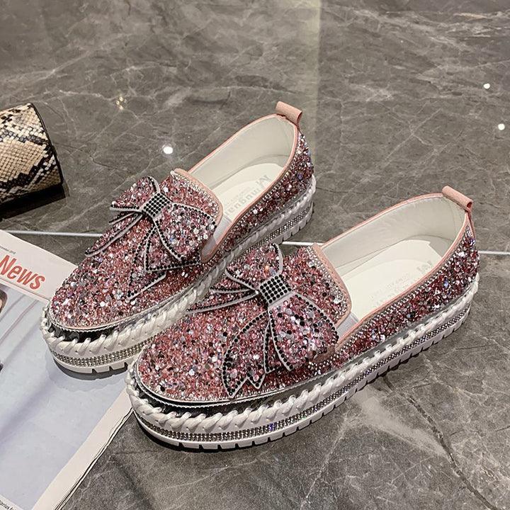 Dame Glitrende Slip-On Sko med moderne Sløjfe Stilla