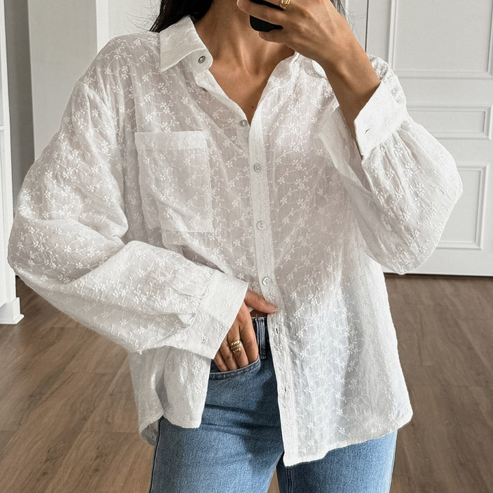 Dame luftig Bluse i let, struktureret stof med knapbar design Stilla
