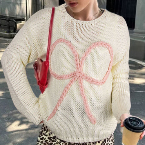 Kvinders strikkede sweater med fletbue motiv Stilla