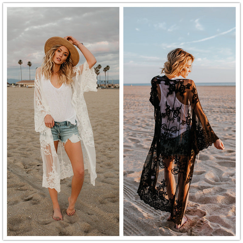 Dame Elegant gennemsigtig Kaftan med spidsudsmykning Stilla