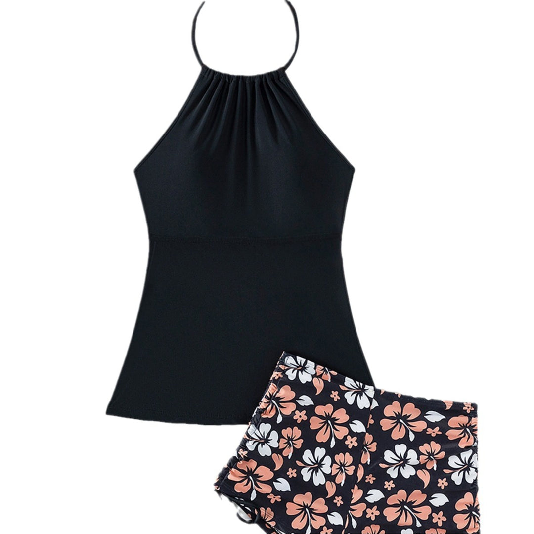 Dame Sports Top med justerbare nakkestropper og blomstermønster Shorts Skovae
