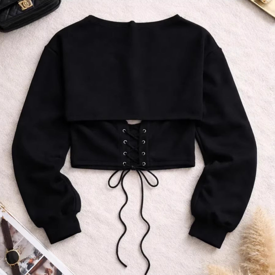 Kvindernes sporty cropped sweatshirt med snøringer Stilla