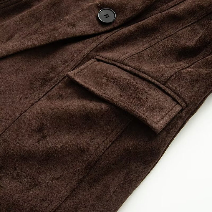 Damerne fashionable dobbeltradet blazerjakke i elegant suede look Stilla