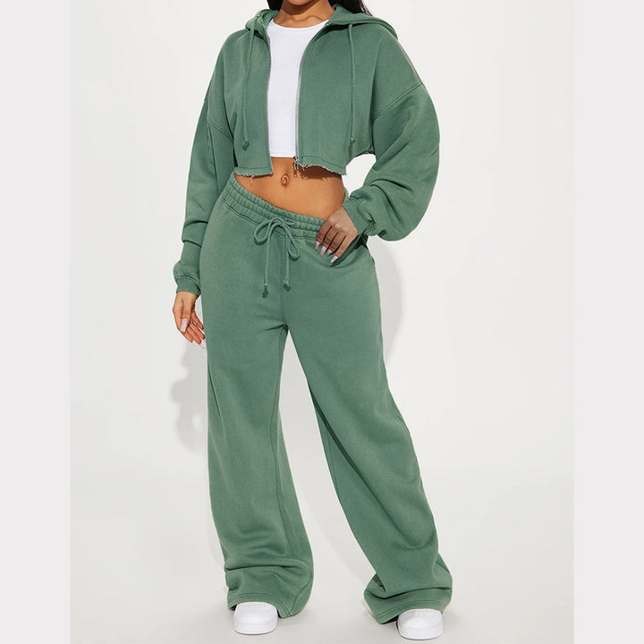 Kvinders cropped hoodie og brede joggingbukser sæt Skovae