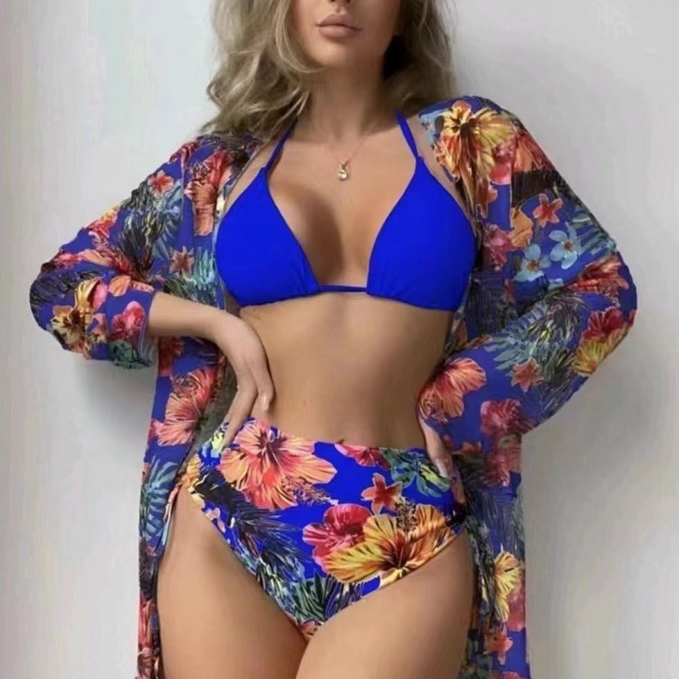 Dame højtaljede bikini-sæt med floralt design Skovae
