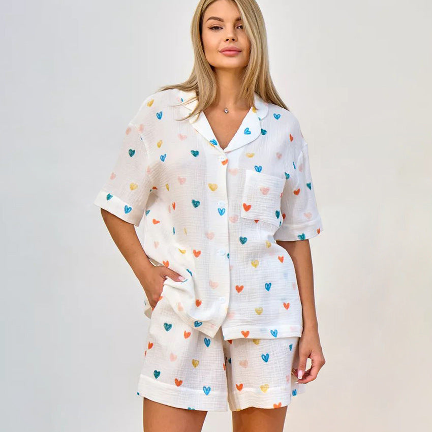 Dame Pyjama-sæt med hjerteprint og behagelig pasform Stilla