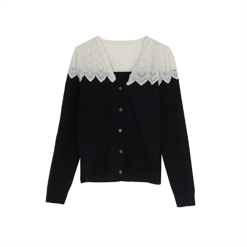 Dame Cardigan med elegante blonder og knaplukning Stilla